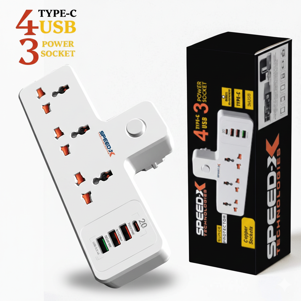 ProfessionProfessional Premium Portable Power Strip 3 Sockets + 3 USB + 1 Type-C Port - Image 4