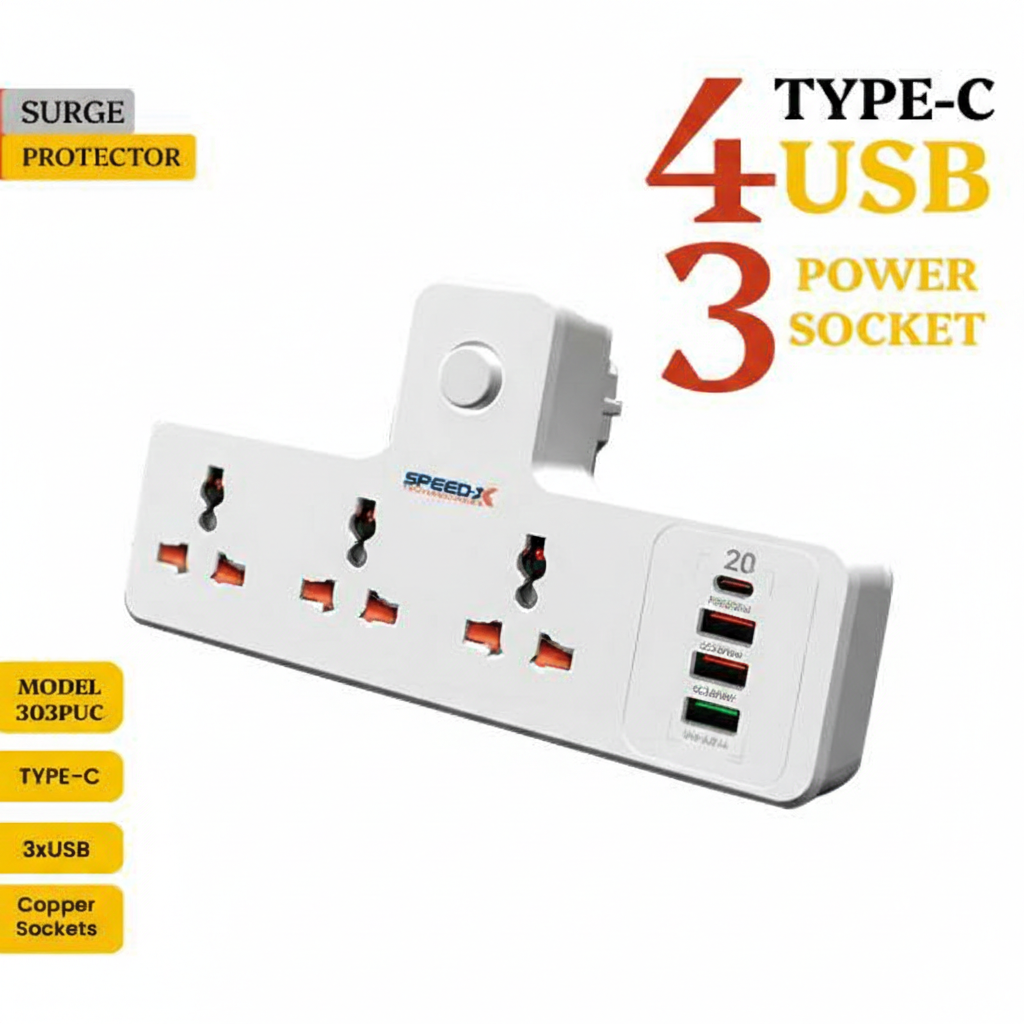 ProfessionProfessional Premium Portable Power Strip 3 Sockets + 3 USB + 1 Type-C Port - Image 5