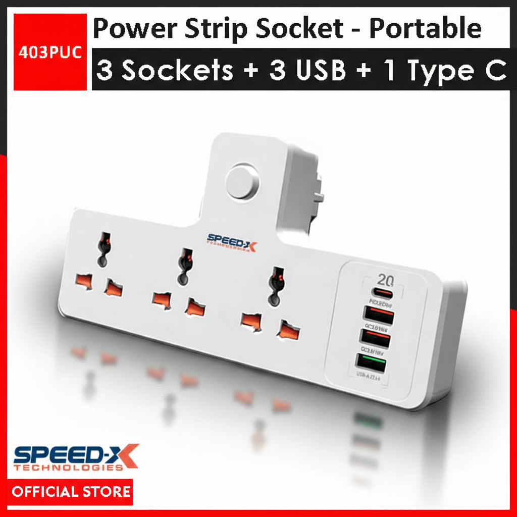 ProfessionProfessional Premium Portable Power Strip 3 Sockets + 3 USB + 1 Type-C Port