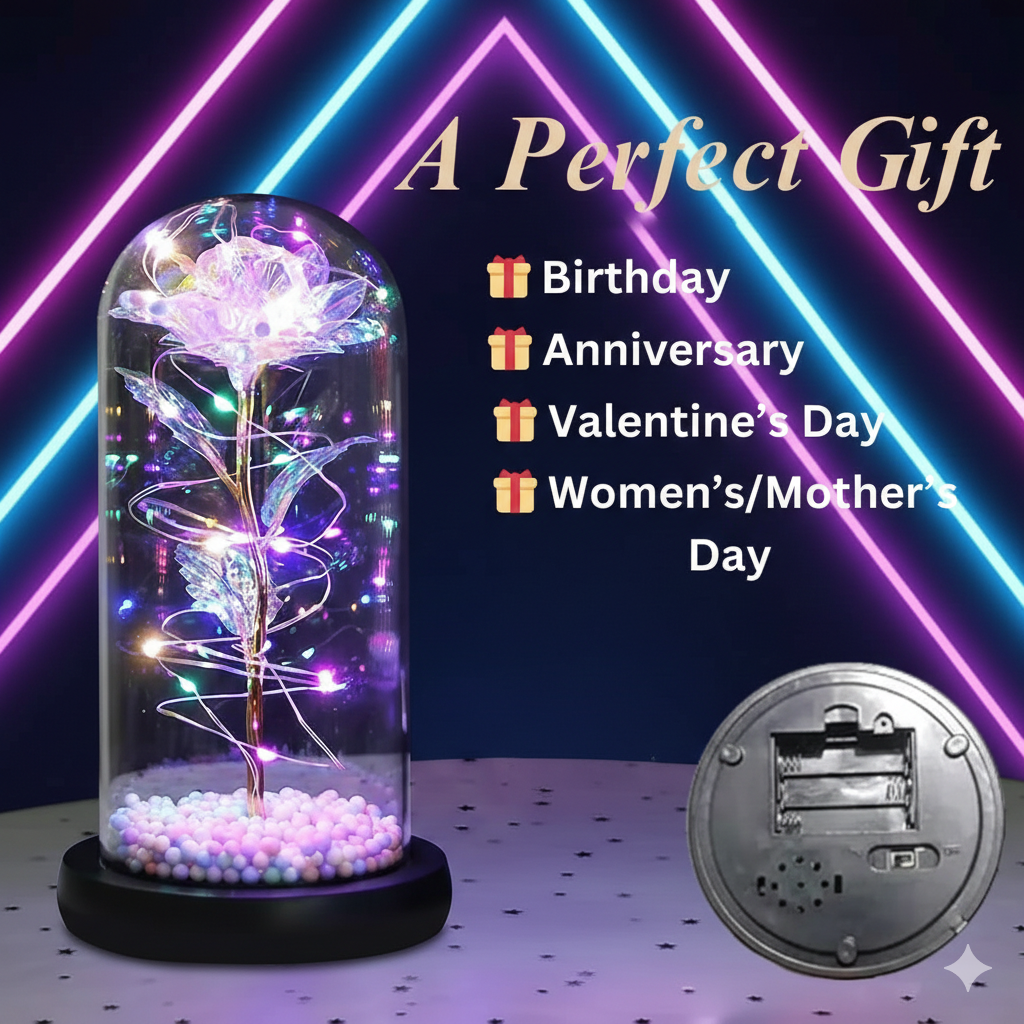 The Perfect Valentine’s Gift! Flower Rose LED light with Glass Dome Romantic, Perfect for Valentine's Day, Anniversary, Birthday, and Home Décor Random Design - Image 3