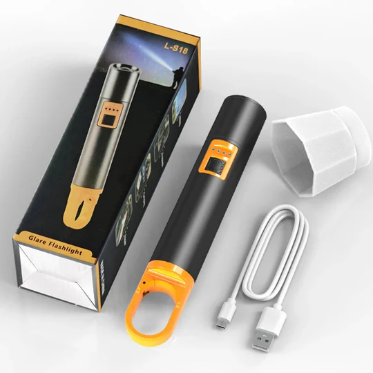L-S18 Glare Rechargeable Type-C LED Flashlight With Power Bank – USB Input/Output, Digital Display, Emergency Torch & Phone Charger for Outdoor & Home Use - Image 4