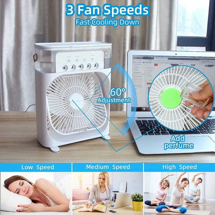 9-Inch Desktop Water Mist Fan – Portable Humidifier Air Cooler with 5-Hole Spray, 3 Speed Modes, and LED Night Light (Not Rechargeable) - Image 4