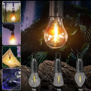 T01 Rechargeable Camping Bulb – 3-Gear Vintage LED Emergency...