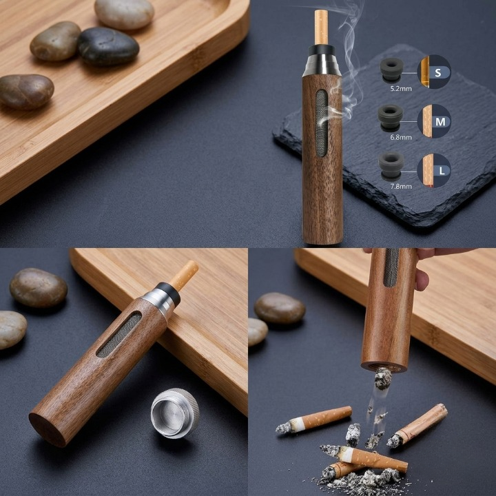 Premium Handheld Ashless Cigarette Holder – Portable Wooden Anti-Ash Car & Desktop Smoking Sleeve Protective Cover - Image 2