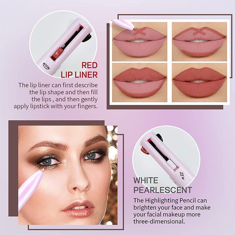 4 in 1 Waterproof Makeup Pen Eyebrow Pencil Long Lasting Easy Lip Color Liner Highlight Lying Silkworm Eyeliner Pen Makeup Tools (Random Color) - Image 2