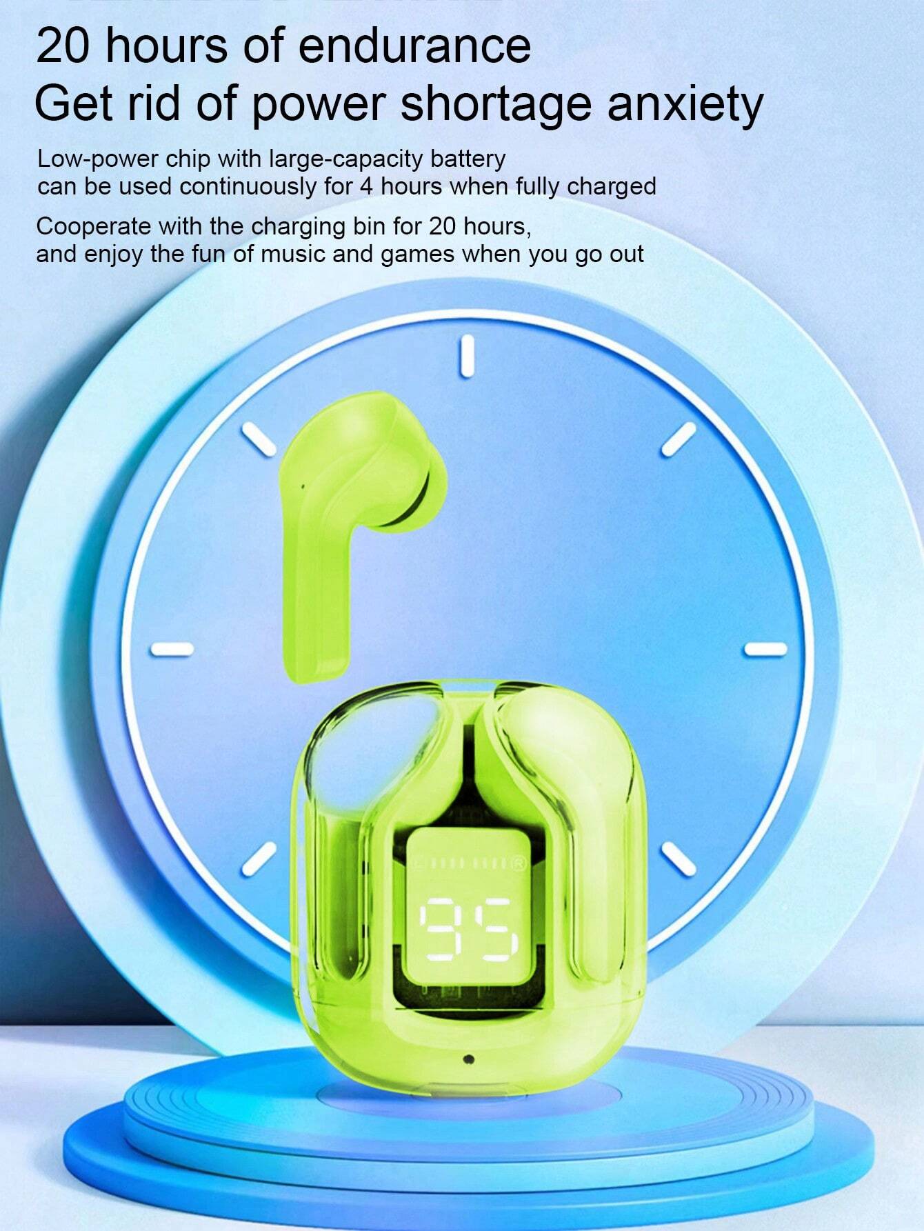 Air31 Earbuds Wireless Crystal Transparent body - Without Silicone Pouch ( random color ) - Image 2