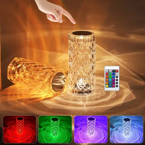 16 Colors Crystal Lamp With Remote | RGB Rose Diamond Table Lamp Rechargeable | Diamond Crystal LED Light Lamp - Image 2
