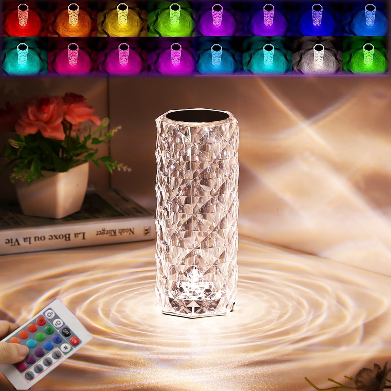 Crystal Rose Diamond Lamp – 16 Colors Changing LED Touch Lamp with Remote & USB Charging - Image 2