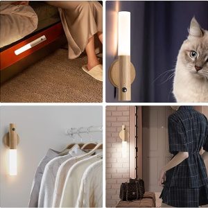 LED Wood Night Light PIR Motion Sensor Magnetic Wall Lamp USB...