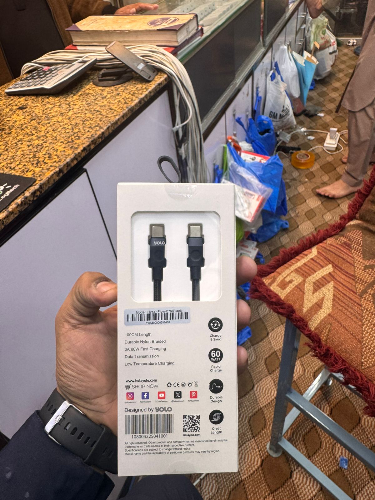 Hyper FLOW Type-C to Type-C Fast Charging Cable | Model Y-079 | 3A Nylon Braided - Image 4