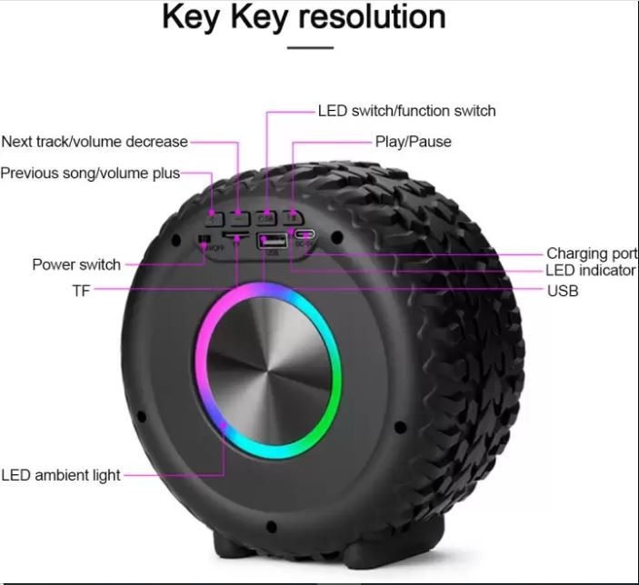 RGB Tyre Shape Wireless Bluetooth Speaker With LED Light - Image 3