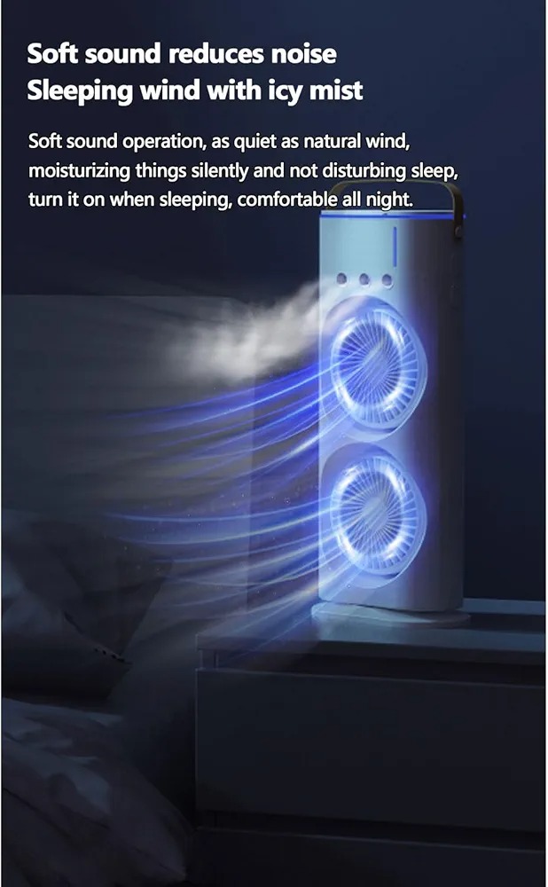 Double-Ended Spray Water Mist Fan – Dual Fan Cooling with 90° Rotation, RGB Lights, and Strong Brushless Motor – USB Powered Desktop Air Cooler | 16 Inches - Image 2