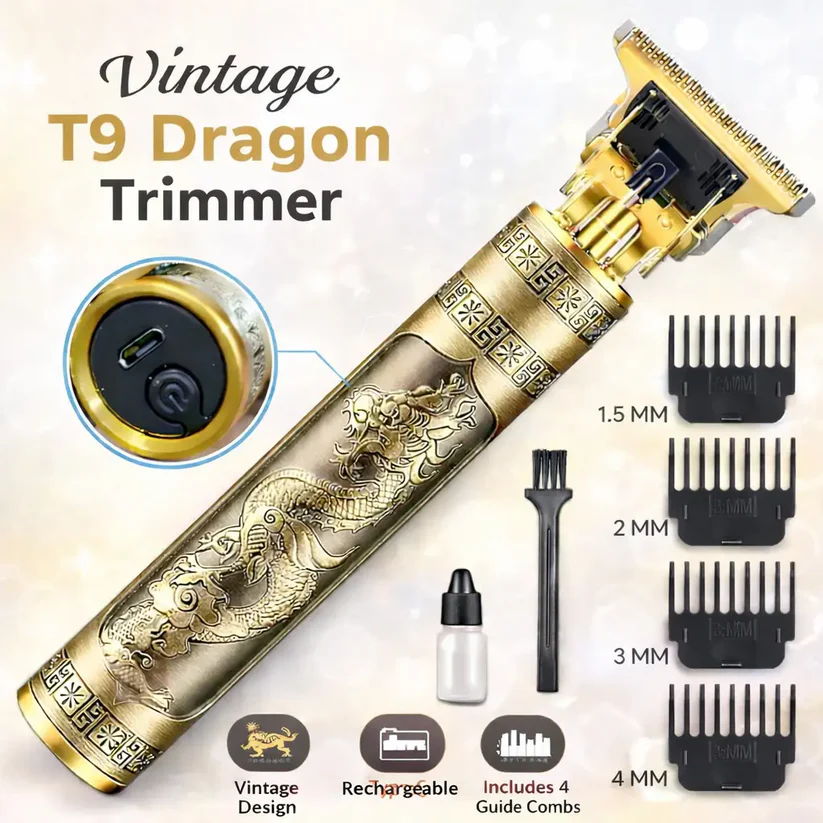 T9 Trimmer - Vintage T9 Gold Hair Trimmer - Premium Body Dragon Shape T9 Hair Trimmer Plastic Body - Image 2