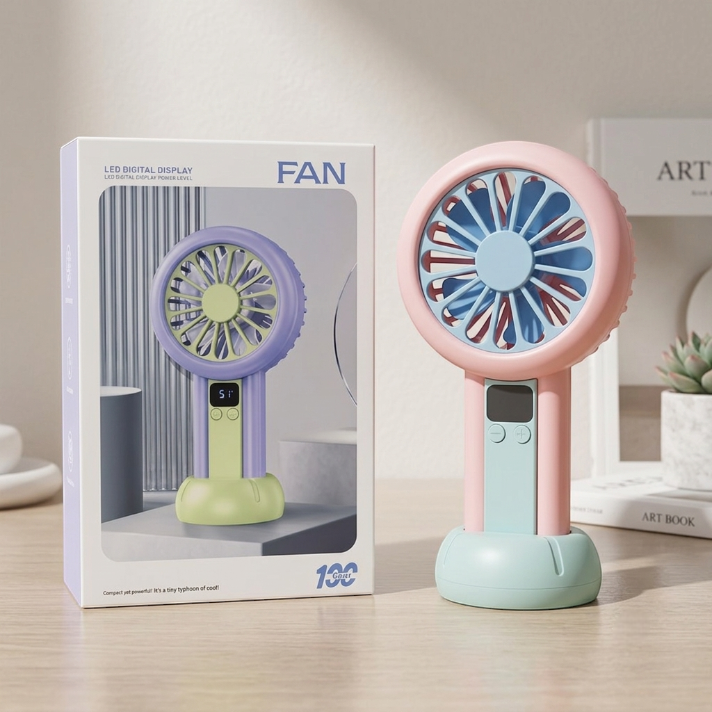 LED Digital Display Rechargeable Mini Fan – Portable USB Handheld Fan with 100-Speed Control, Real-Time Battery Indicator | Random Color