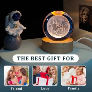 3D Galaxy Crystal Ball Night Light for Kids with USB Table...