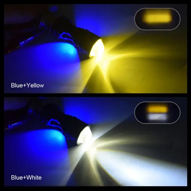 Pack of 2 – Headlight & Backlight Bulb | Yellow/White Beam + Red/Blue Flasher | Universal for All Bikes - Image 5