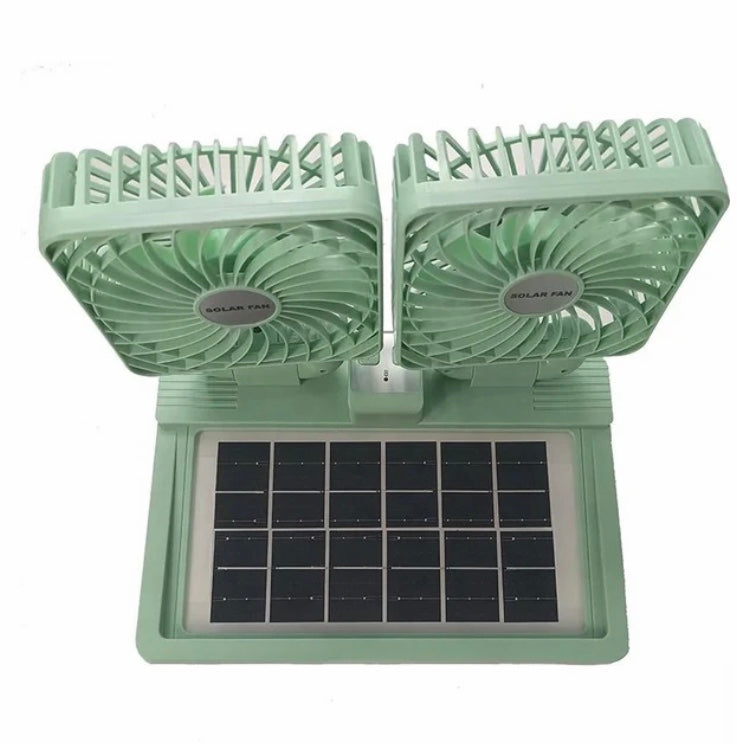 Double Head Solar Portable Desktop Air Conditioning Fan | Double Head Solar Fan - Rechargeable Fan Strong Cold Air Fast Cooling USB Fan for Indoor/Outdoor - 12 Inch (Random Color) - Image 5
