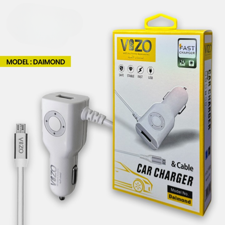 Diamond Car Charger with Built-in Micro Cable & LED Light | Car Charger - Micro Cable Charger - Image 4