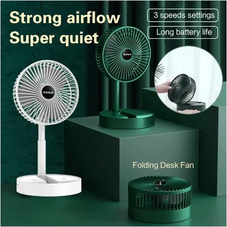 Folding Telescopic Floor Fan 3 Gears Summer Silent Desktop Retractable Fan for Office Bedroom School USB Rechargeable Ventilator - Image 3