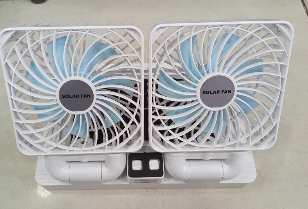Double Head Solar Portable Desktop Air Conditioning Fan | Double Head Solar Fan - Rechargeable Fan Strong Cold Air Fast Cooling USB Fan for Indoor/Outdoor - 12 Inch (Random Color) - Image 2