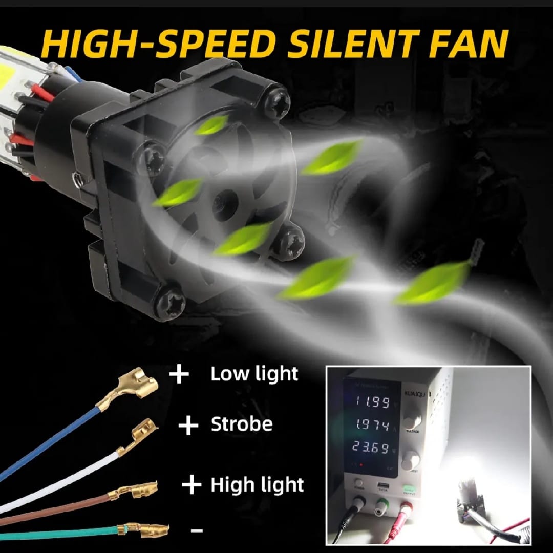 M6 LED Universal Headlight with Fan for All Bikes | universal fitting 3 function High/Low and flasher light - Image 5