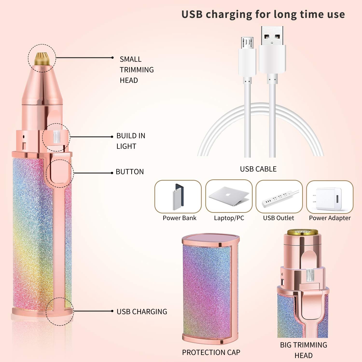 Flawless 2 In 1 Eyebrow Trimmer Multi Attractive Color With USB Charging Cable And Cleaning Brush - Image 3