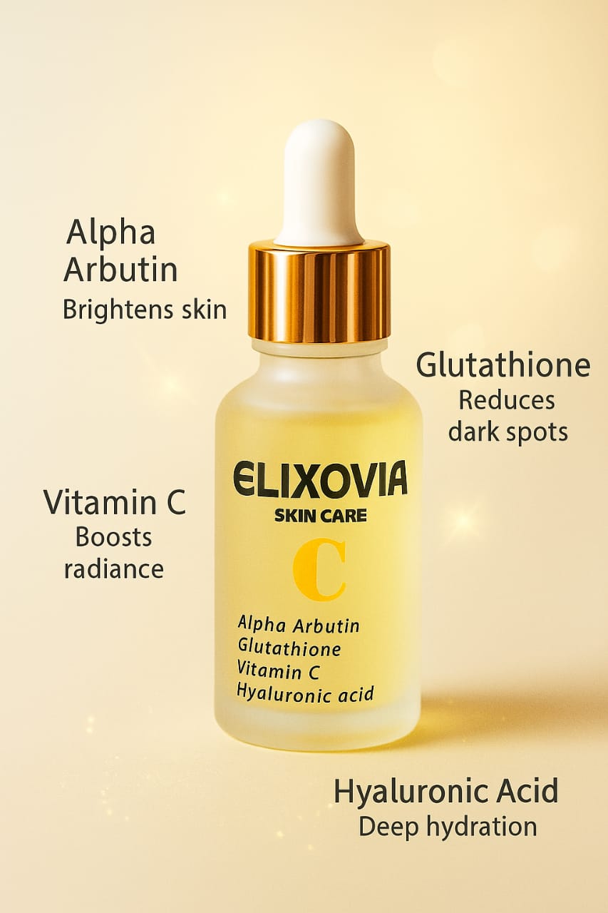 Elixovia Vitamin C Plus Face Serum – Brightening & Hydrating Formula with Alpha Arbutin, Glutathione & Hyaluronic Acid (30ml) - Image 2