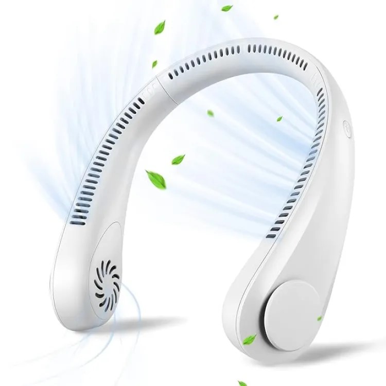 USB Rechargeable Neck Fan | 3 Modes Fan Speed | 360 Rotation Neck Hanging Fan With Box | C-Type Charging Cable Included - Image 2