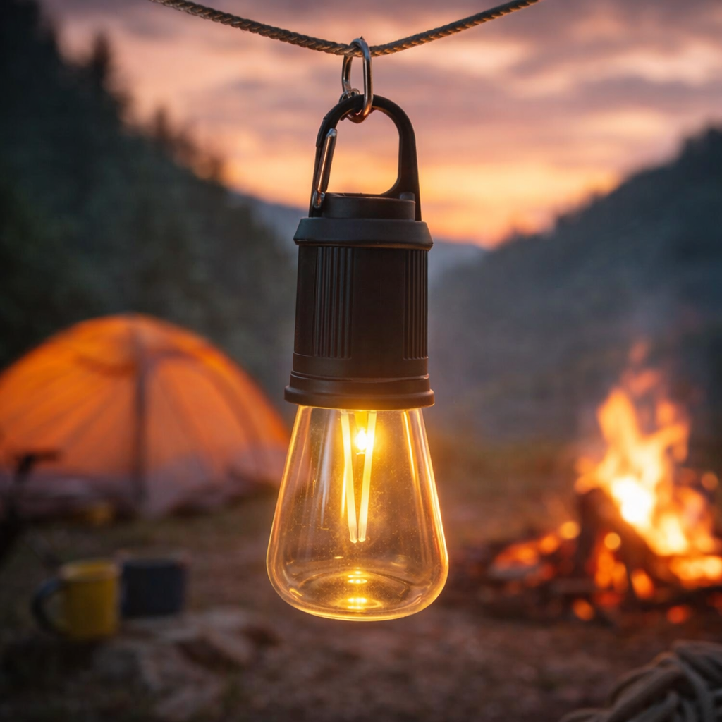 T02 Portable Hanging Camping Lamp – Type-C Rechargeable Warm Light LED Bulb with 3 Modes - Image 2