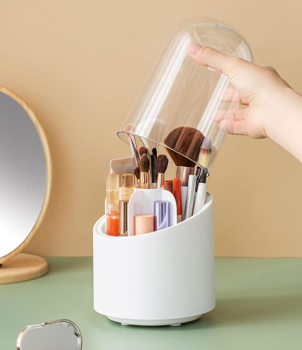 Brush Container Makeup Brush Holder Dust-proof Rotating Plastic Lipstick Eyebrow Pencil Vanity Supplies ( random color) - Image 3