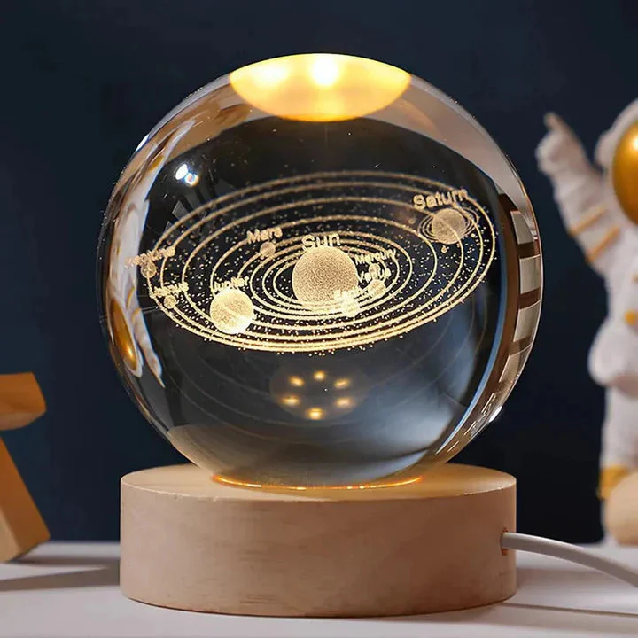 3D Galaxy Crystal Ball Night Light for Kids with USB Table Colorful LED Wooden Light Base, Birthday Gift for Teens Boys and Girls/ Crystal Ball for Home Decoration (Random Design) - Image 2