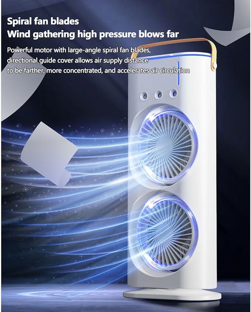 Double-Ended Spray Water Mist Fan – Dual Fan Cooling with 90° Rotation, RGB Lights, and Strong Brushless Motor – USB Powered Desktop Air Cooler | 16 Inches - Image 4
