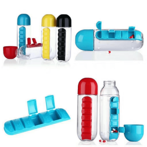2 In 1 Water Bottle With Built In 7 Day Pill Organizer And Cup...