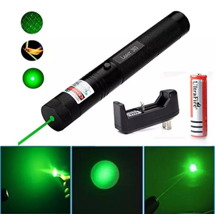 Special Edition High-Power 303 Green Laser Pointer with Adjustable Focus, 8 Designs & Shapes, 5km Range – Rechargeable Battery, Charger & Safety Lock - Image 3