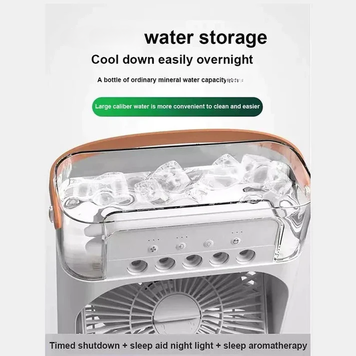 Portable Air Conditioner Fan Large Size USB Electric Fan with LED Night Light, Fine Mist Water, and Humidifier Function | Led Night Light Water Mist (Random Color) - Image 2