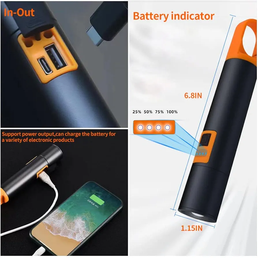 L-S18 Glare Rechargeable Type-C LED Flashlight With Power Bank – USB Input/Output, Digital Display, Emergency Torch & Phone Charger for Outdoor & Home Use - Image 3